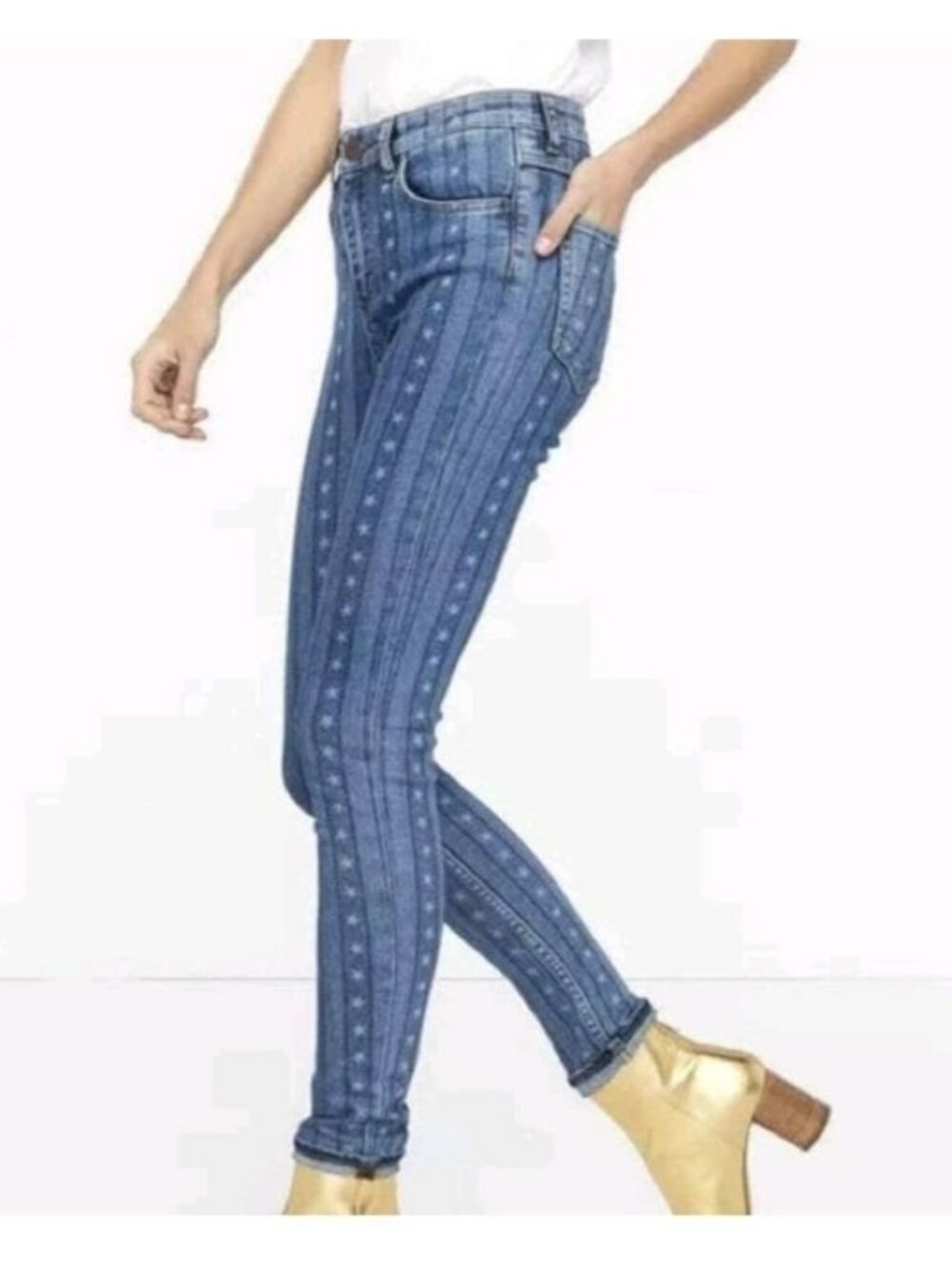Sandro Paris Womens Star Stripe Skinny Jeans Blue Denim Size 38